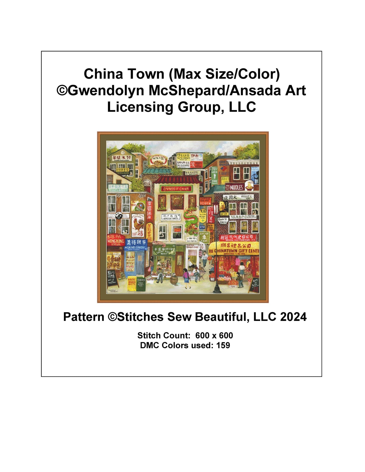 China Town (Max Size/Color) counted cross stitch pattern by Gwendolyn McShepard/Ansada Art Licensing Group, LLC