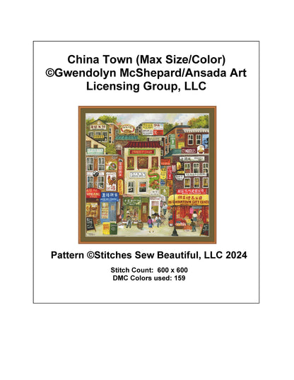 China Town (Max Size/Color) counted cross stitch pattern by Gwendolyn McShepard/Ansada Art Licensing Group, LLC