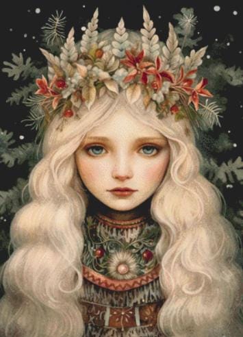 Yule Goddess No. 1 counted cross stitch pattern by DutchLadyMysticAry
