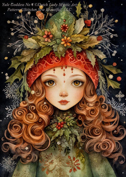 Yule Goddess No. 4 counted cross stitch pattern by DutchLadyMysticArt