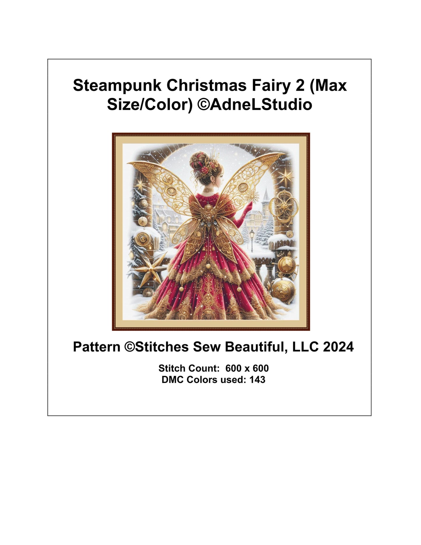 Steampunk Christmas Fairy 2 (Max Size/Color) counted cross stitch pattern by AdneLStudio