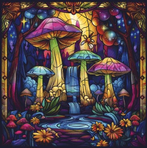 Mushroom Wonderland Stained Glass Enchantment counted cross stitch pattern by The Art Revivalist