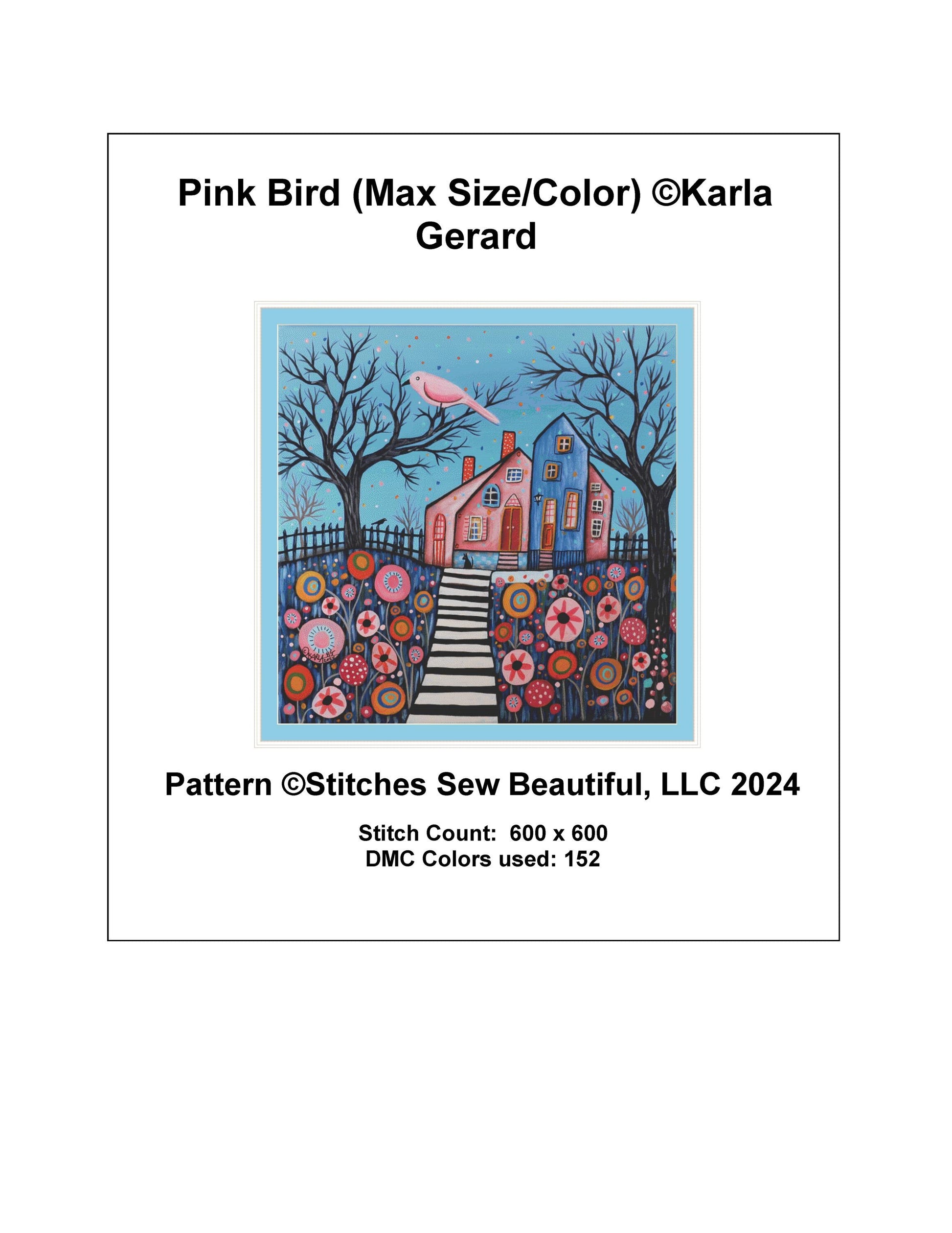 Pink Bird (Max Size/Color) counted cross stitch pattern by Karla Gerard