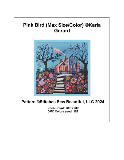 Pink Bird (Max Size/Color) counted cross stitch pattern by Karla Gerard