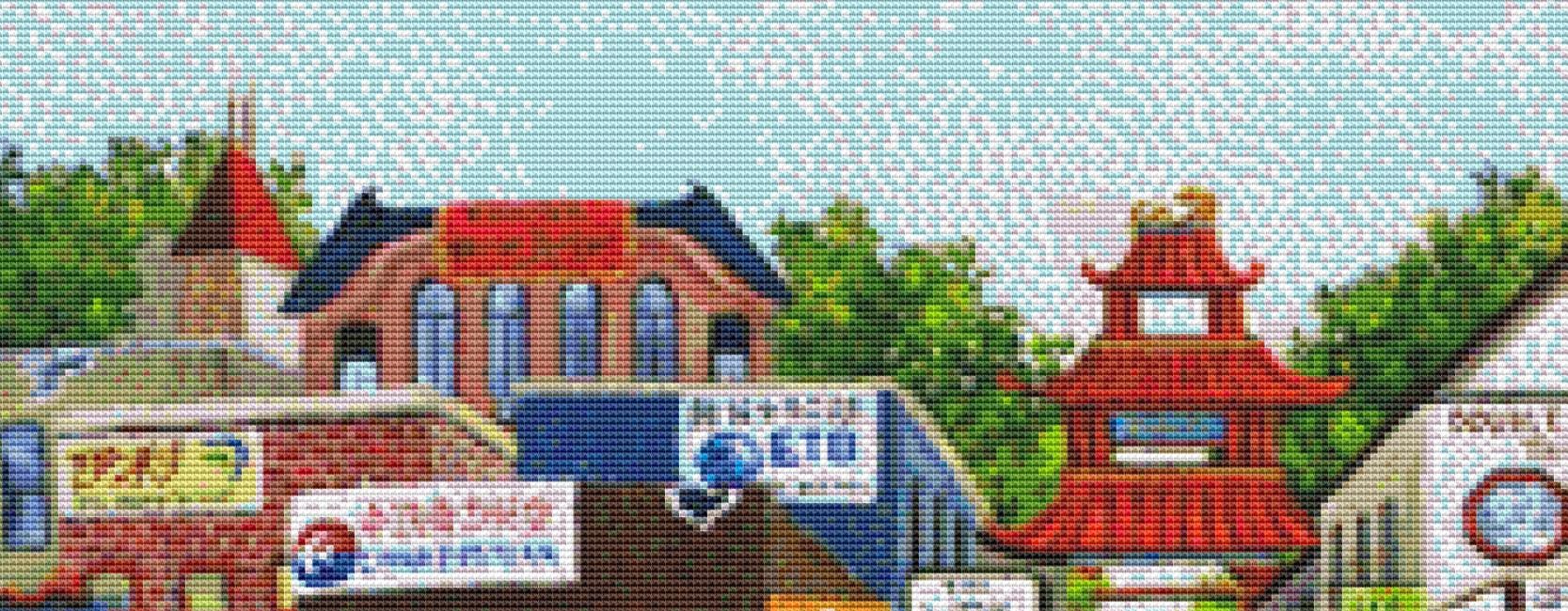 Bank Street counted cross stitch pattern by Gwendolyn McShepard/Ansada Art Licensing Group, LLC