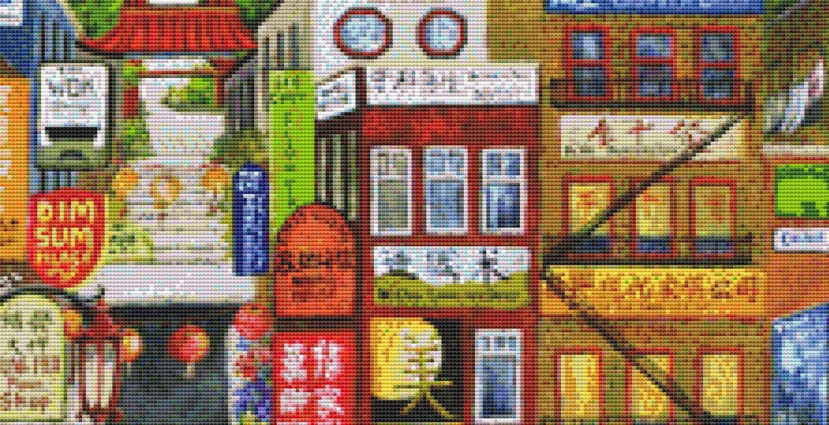 Bank Street counted cross stitch pattern by Gwendolyn McShepard/Ansada Art Licensing Group, LLC