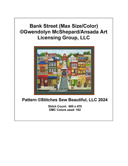 Bank Street (Max Size/Color) counted cross stitch pattern by Gwendolyn McShepard/Ansada Art Licensing Group, LLC
