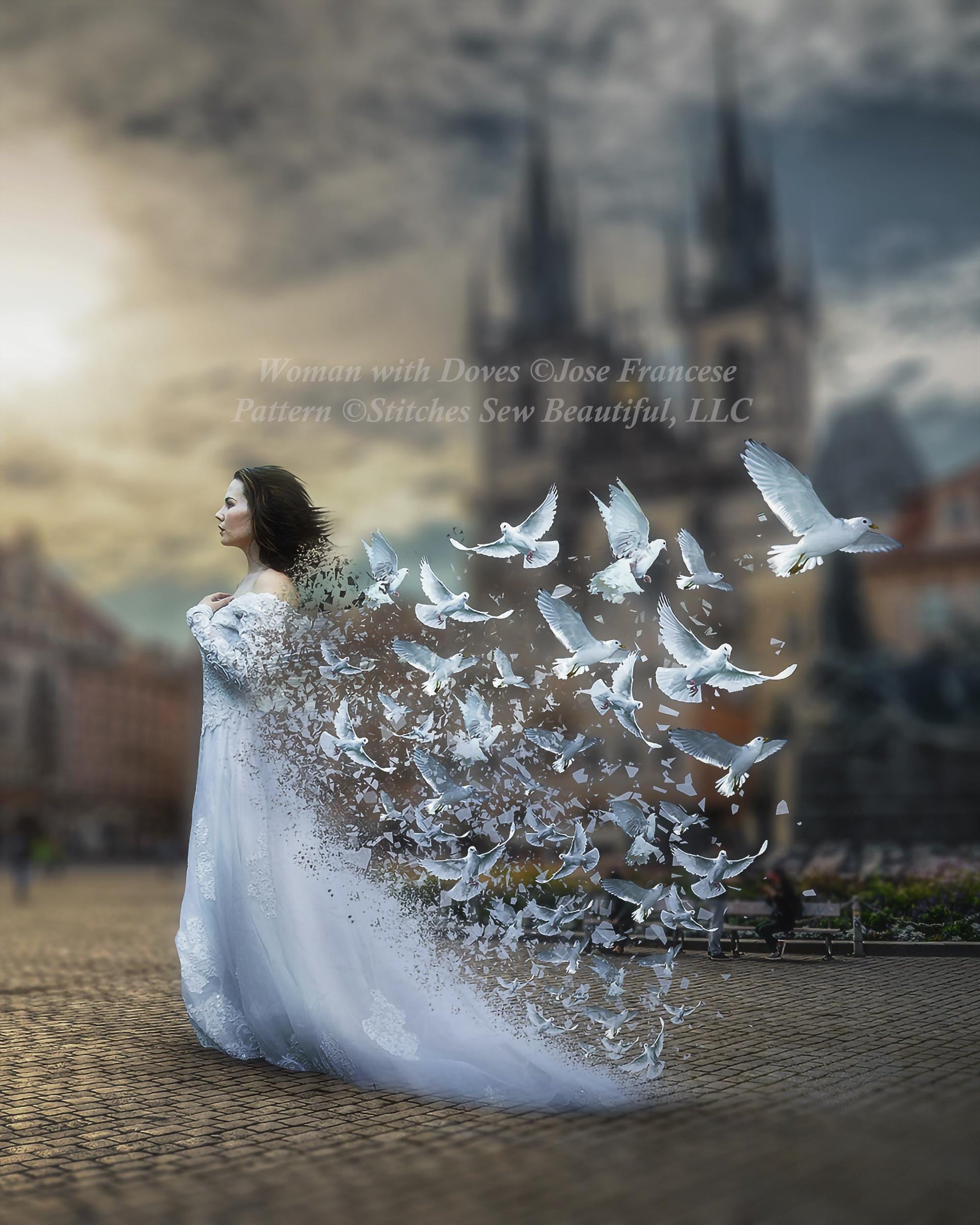 Woman with Doves (Max Size/Color) counted cross stitch pattern by Jose Francese