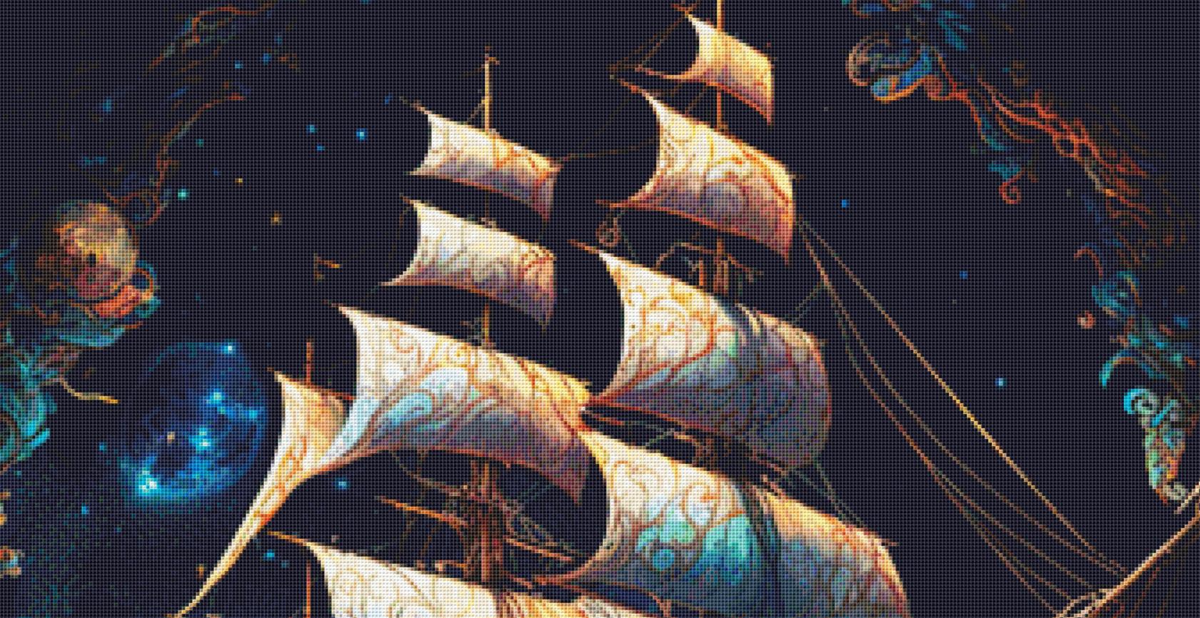 Cosmic Pirate Ship (Max Size/Color) counted cross stitch pattern by Digital Art Club AU
