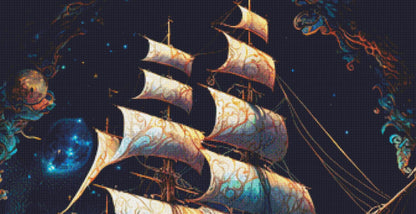 Cosmic Pirate Ship (Max Size/Color) counted cross stitch pattern by Digital Art Club AU