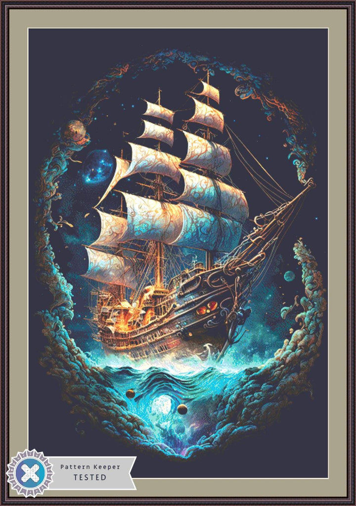 Cosmic Pirate Ship (Max Size/Color) counted cross stitch pattern by Digital Art Club AU
