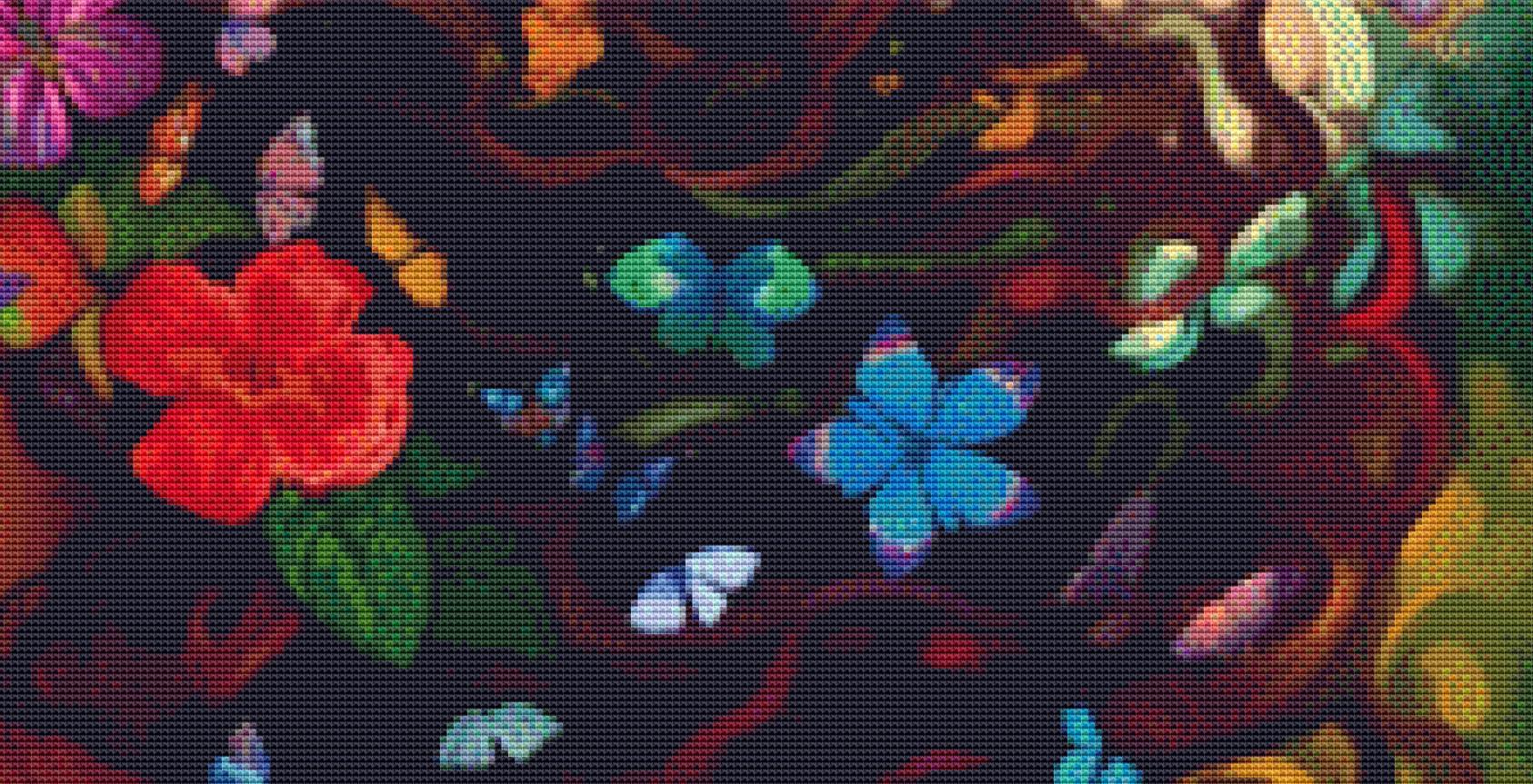Floral Beauty 1 (Max Color) counted cross stitch pattern ©Adobe Ext. License