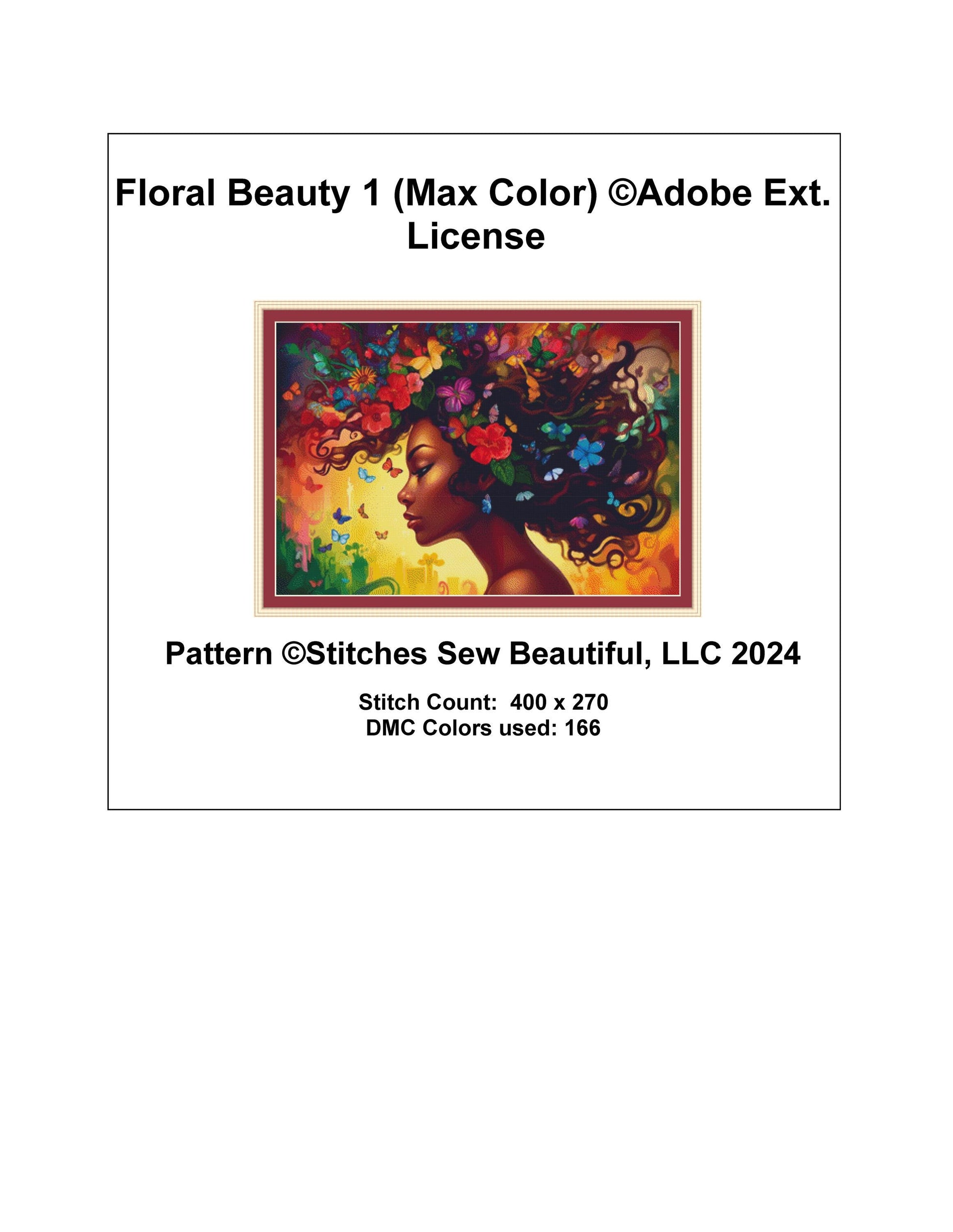 Floral Beauty 1 (Max Color) counted cross stitch pattern ©Adobe Ext. License