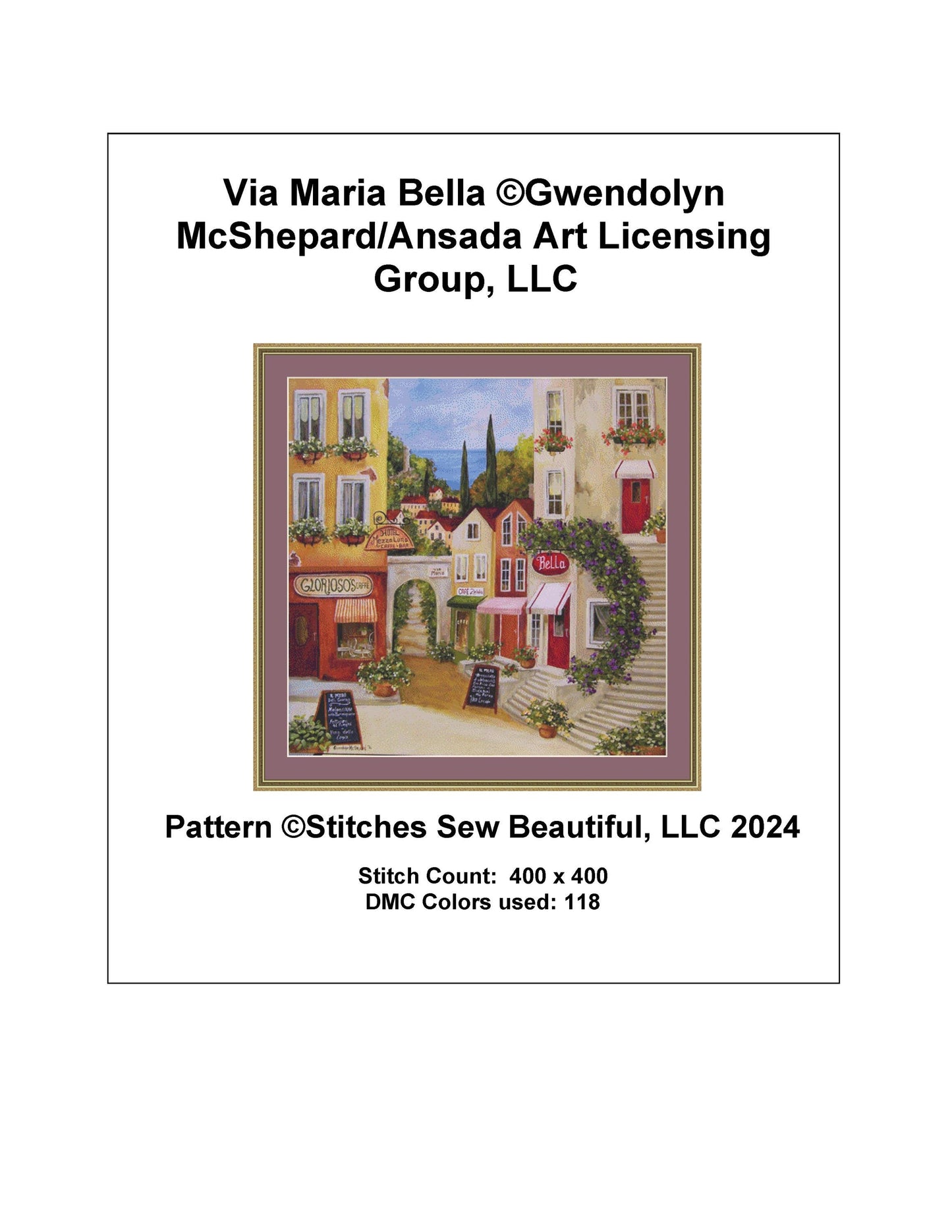 Via Maria Bella counted cross stitch pattern by Gwendolyn McShepard/Ansada Art Licensing Group, LLC