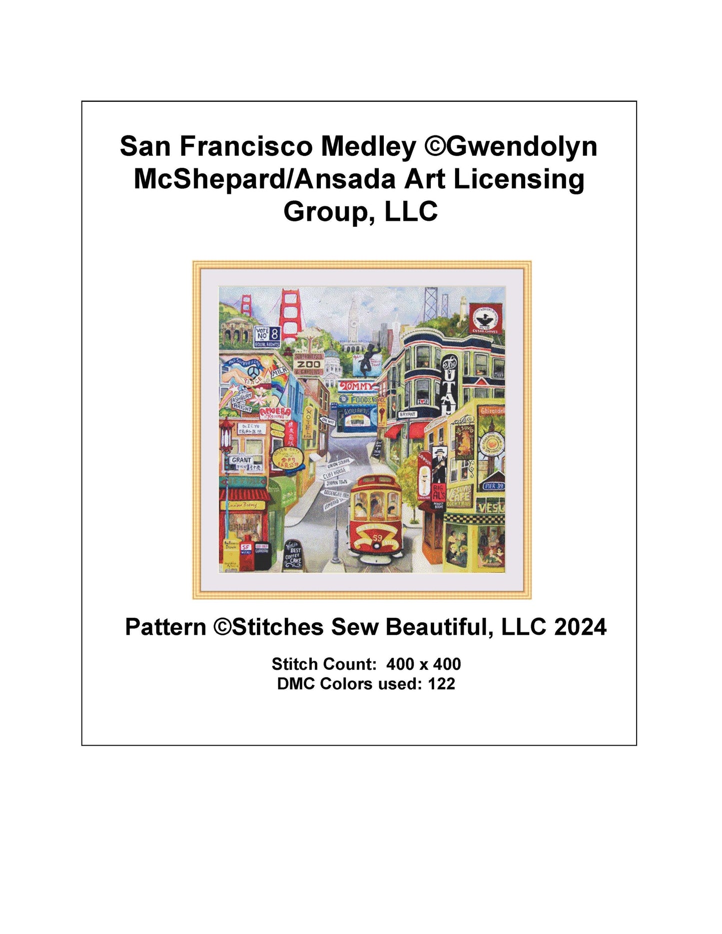San Francisco Medley counted cross stitch pattern by Gwendolyn McShepard/Ansada Art Licensing Group, LLC