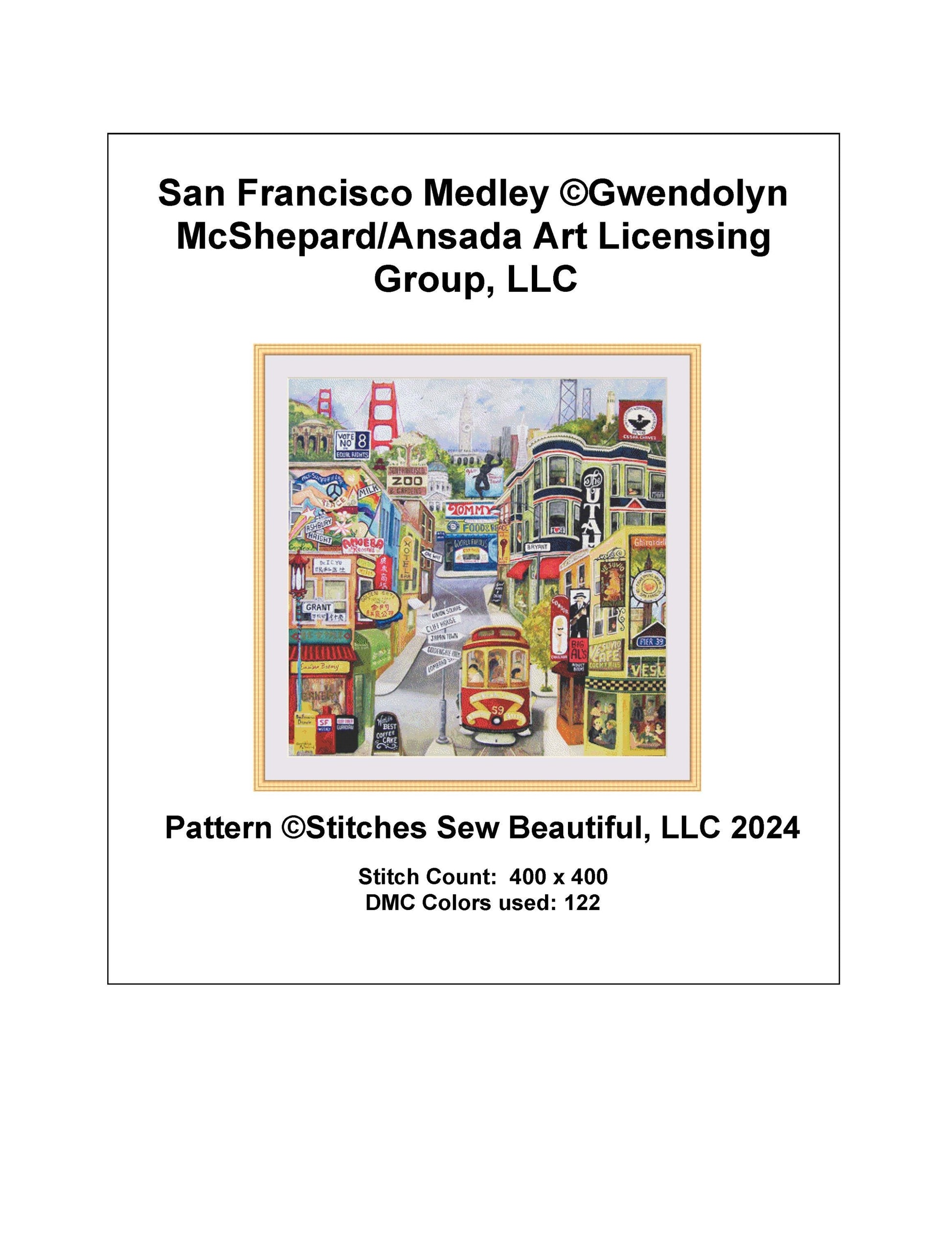 San Francisco Medley counted cross stitch pattern by Gwendolyn McShepard/Ansada Art Licensing Group, LLC