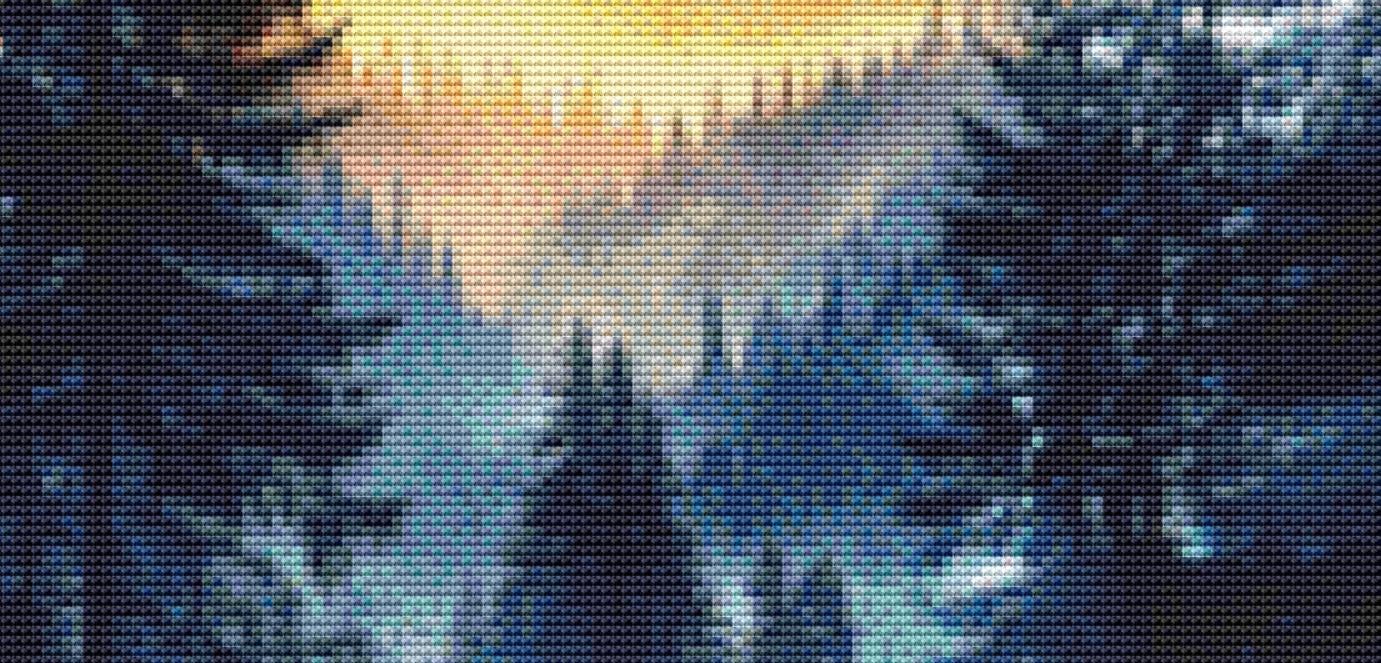 At Sunset the Mystery Emerges counted cross stitch pattern by Eder Jose Rosa