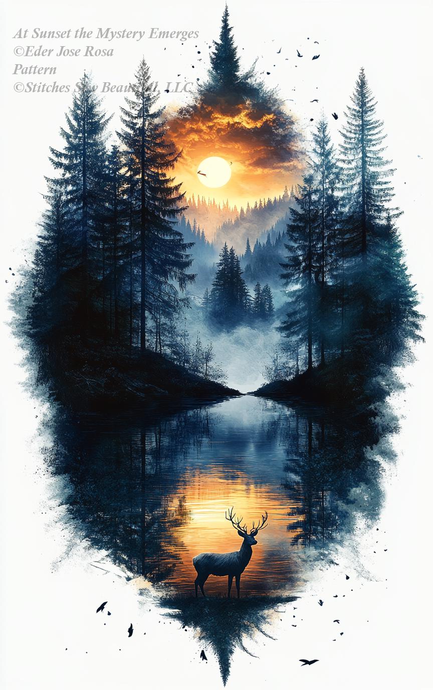 At Sunset the Mystery Emerges counted cross stitch pattern by Eder Jose Rosa