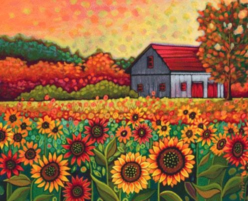 A Bright Sunflower Day counted cross stitch pattern by Peggy Davis/Porterfields Fine Art Licensing
