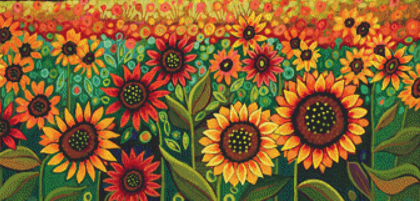 A Bright Sunflower Day counted cross stitch pattern by Peggy Davis/Porterfields Fine Art Licensing
