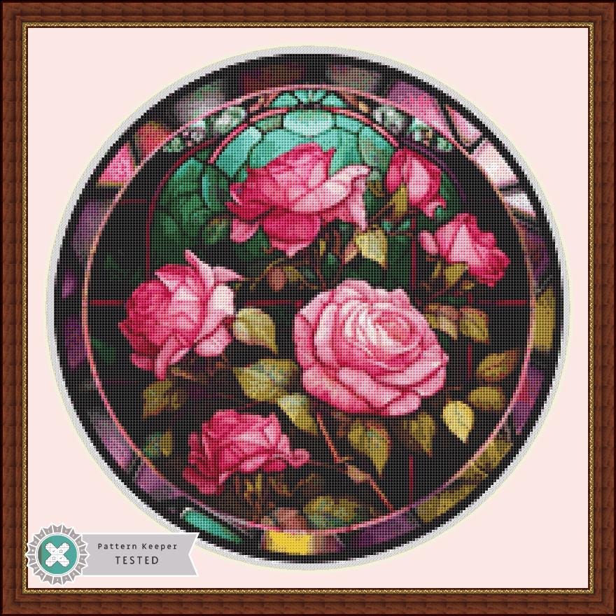 Stained Glass Rose (Round) counted cross stitch pattern by IvyCottageHome