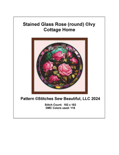 Stained Glass Rose (Round) counted cross stitch pattern by IvyCottageHome