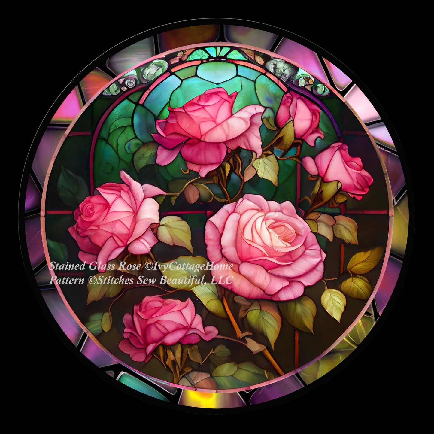 Stained Glass Rose (Round) counted cross stitch pattern by IvyCottageHome