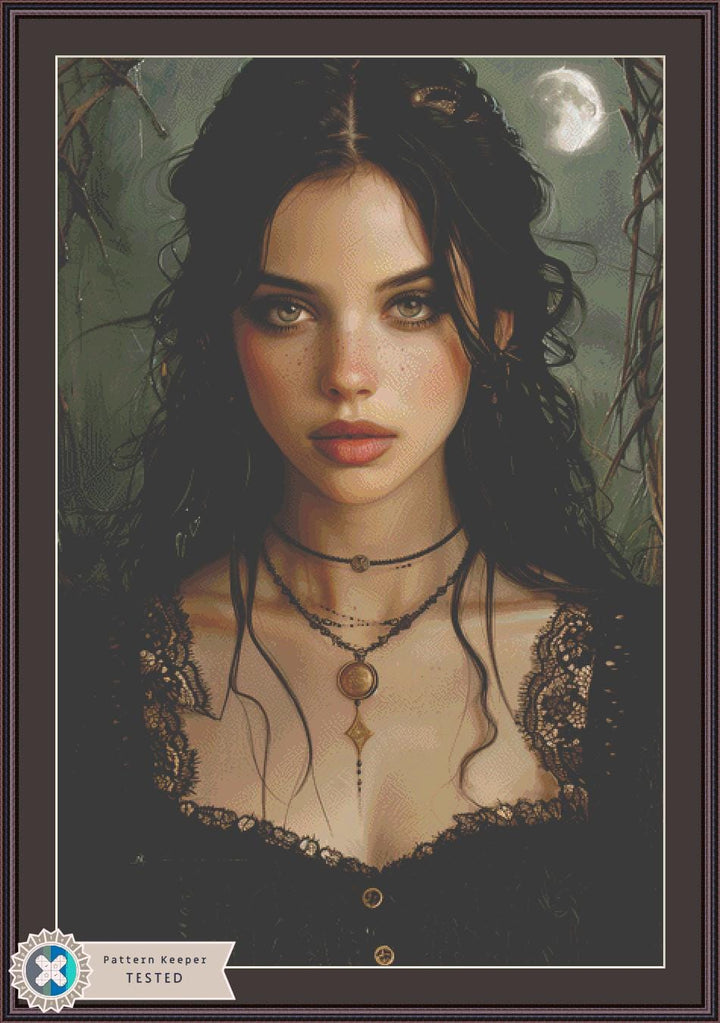 Witch of the Moonlit Grove (Max Size/Color) counted cross stitch pattern by The Art Revivalist