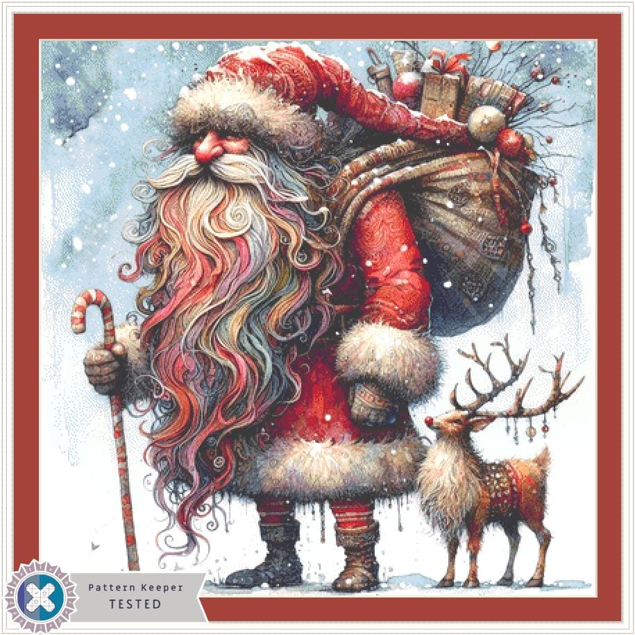 Santa and Reindeer counted cross stitch pattern by Ingrid Jean AI Art