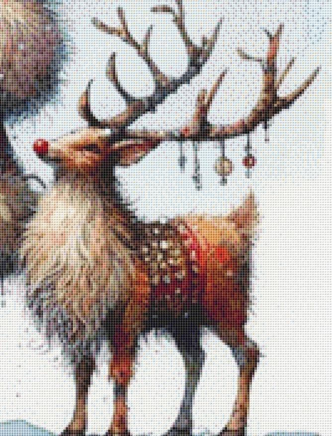 Santa and Reindeer counted cross stitch pattern by Ingrid Jean AI Art