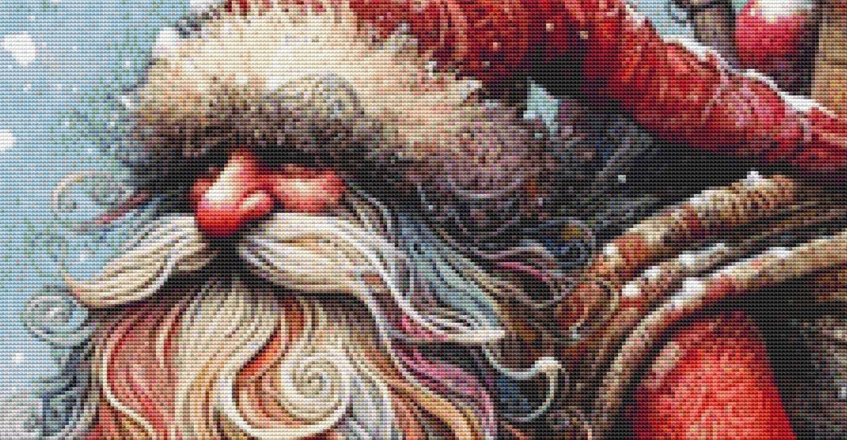 Santa and Reindeer counted cross stitch pattern by Ingrid Jean AI Art