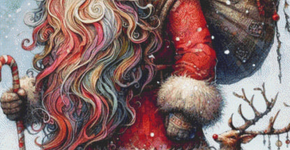 Santa and Reindeer counted cross stitch pattern by Ingrid Jean AI Art