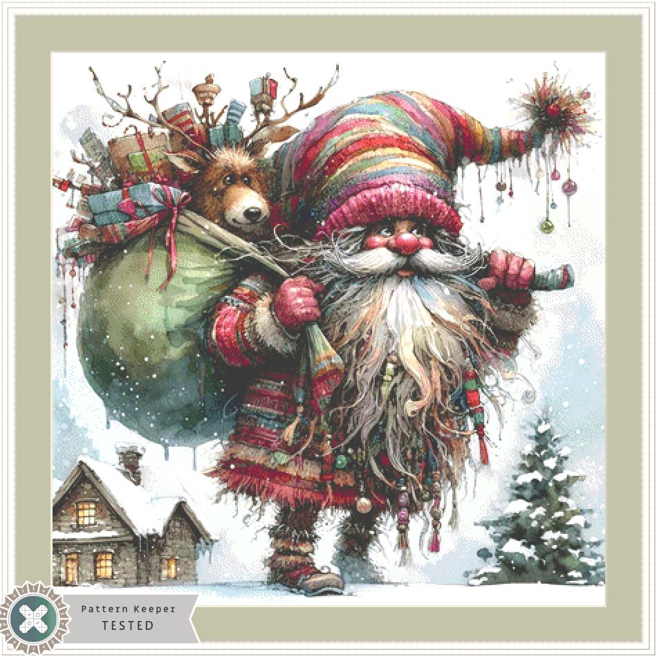 Bohemian Santa counted cross stitch pattern by Ingrid Jean