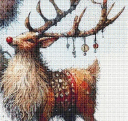 Santa and Reindeer (Max Size/Color) counted cross siitch pattern by Ingrid Jean AI Art
