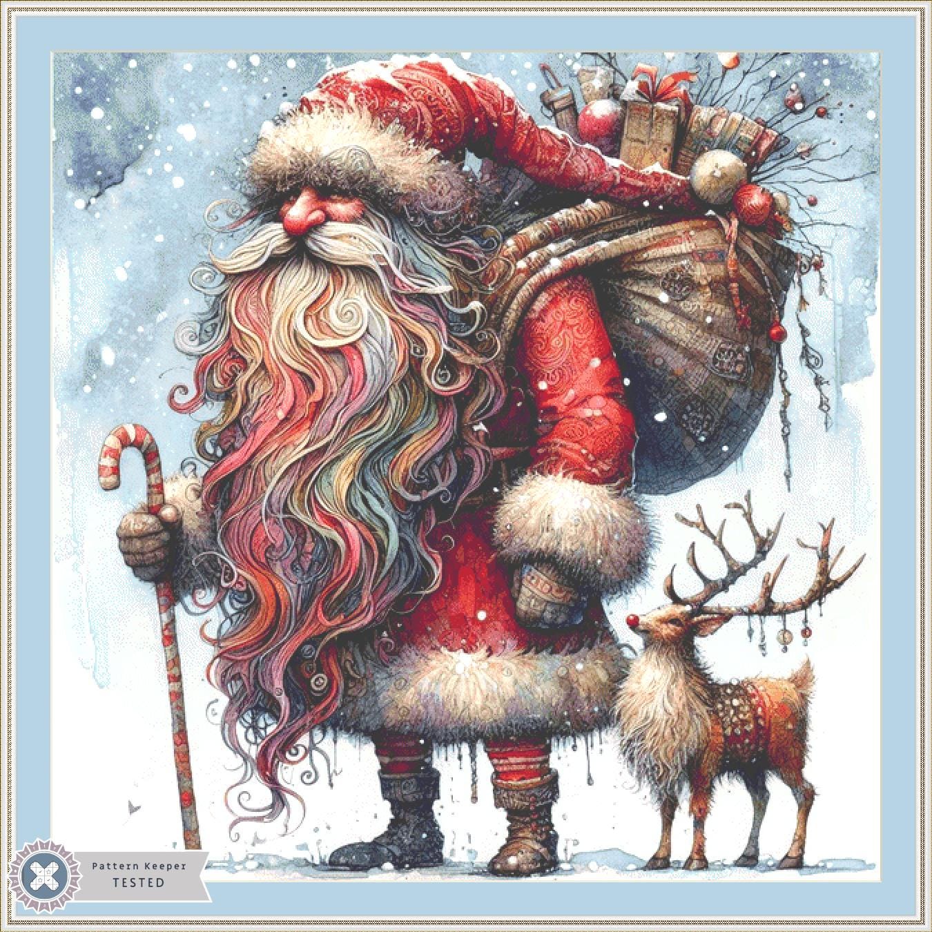 Santa and Reindeer (Max Size/Color) counted cross siitch pattern by Ingrid Jean AI Art