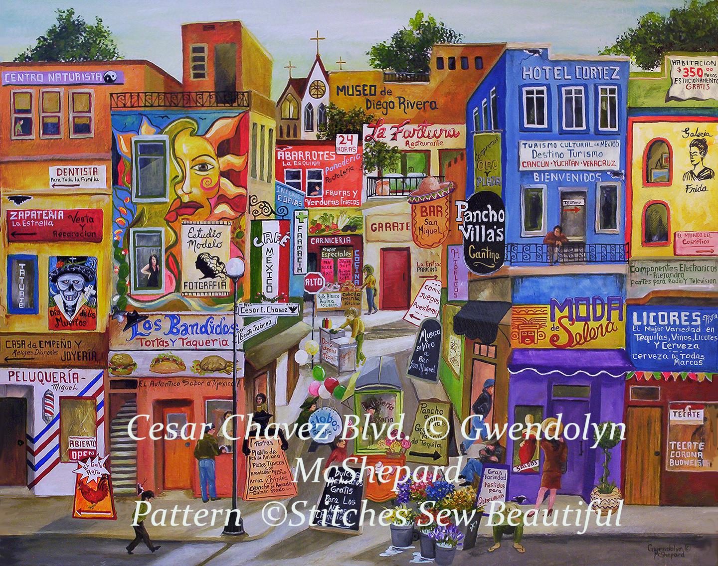 Cesar Chavez Blvd counted cross stitch pattern by Gwendolyn McShepard/Ansada Art Licensing Group, LLC