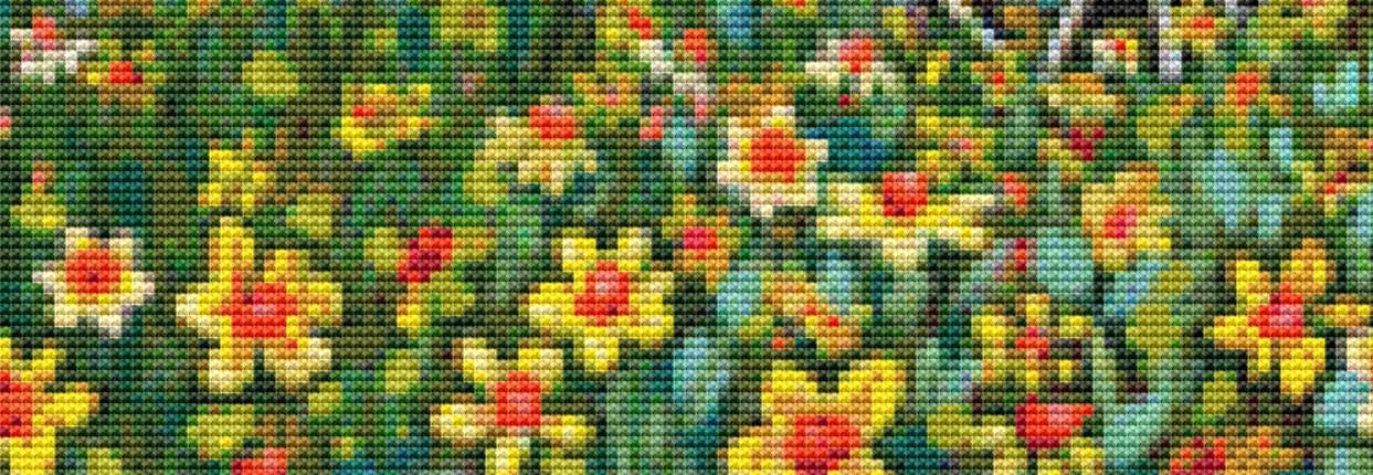 Daffodil Farm counted cross stitch pattern by Peggy Davis/Porterfields Fine Art Licensing
