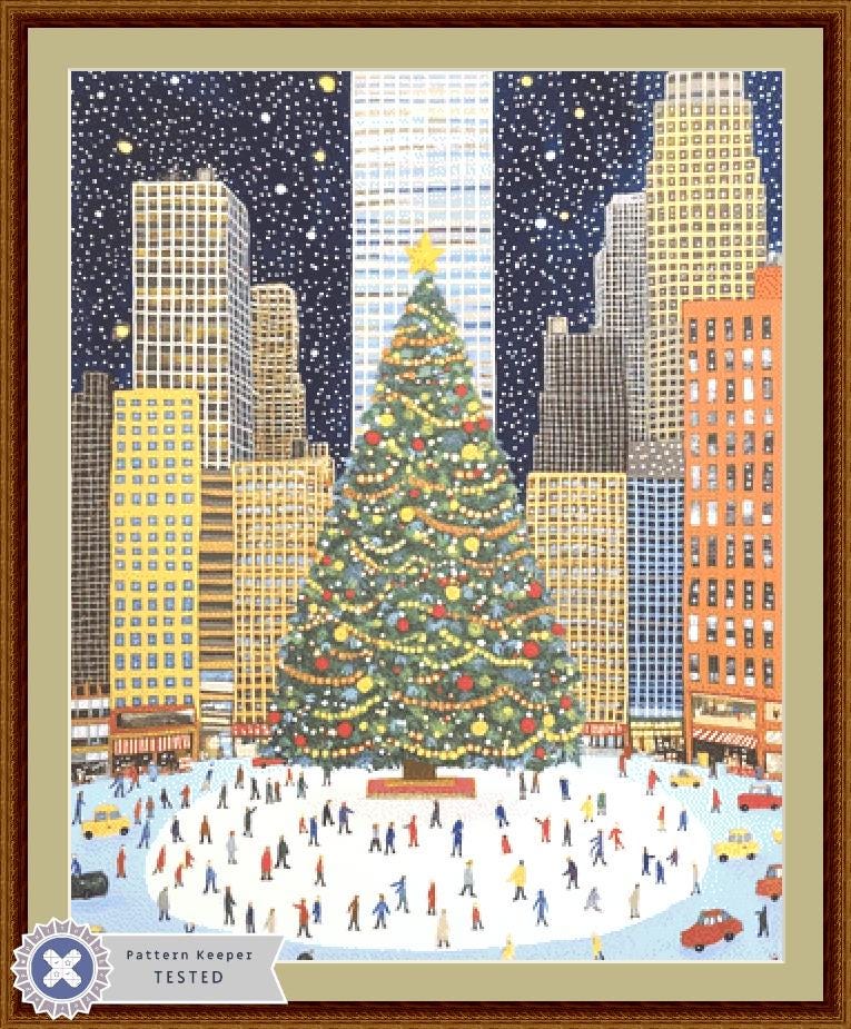 Skating Under the Christmas Tree counted cross stitch pattern by The Art Revivalist
