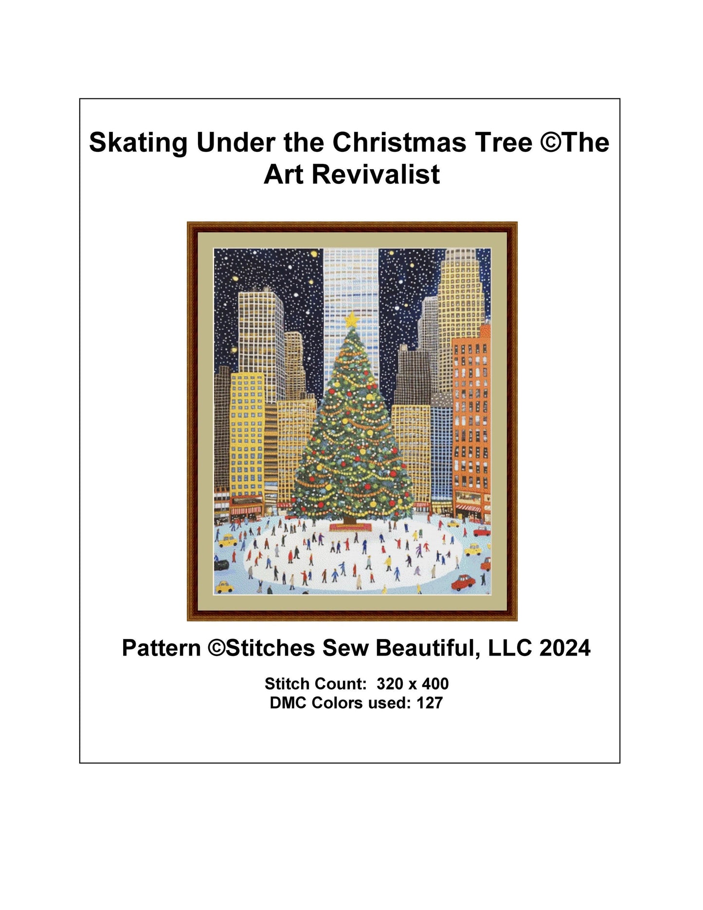 Skating Under the Christmas Tree counted cross stitch pattern by The Art Revivalist