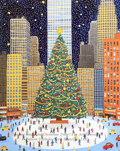Skating Under the Christmas Tree counted cross stitch pattern by The Art Revivalist