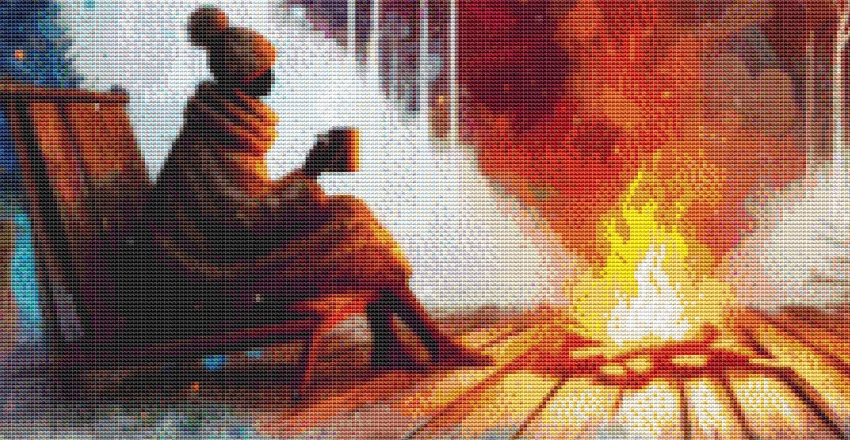 Cozy Winter Night counted cross stitch pattern by World of Love Hearts/Adrian G. Eyre