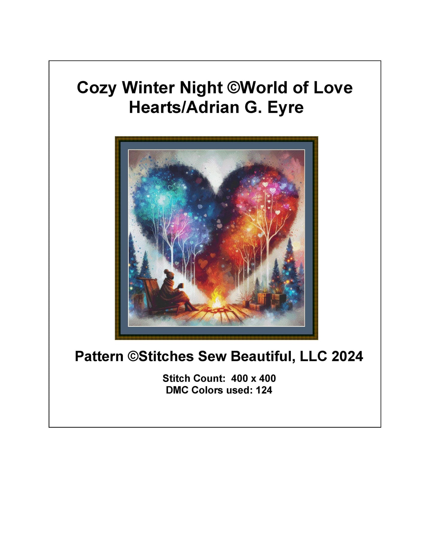 Cozy Winter Night counted cross stitch pattern by World of Love Hearts/Adrian G. Eyre