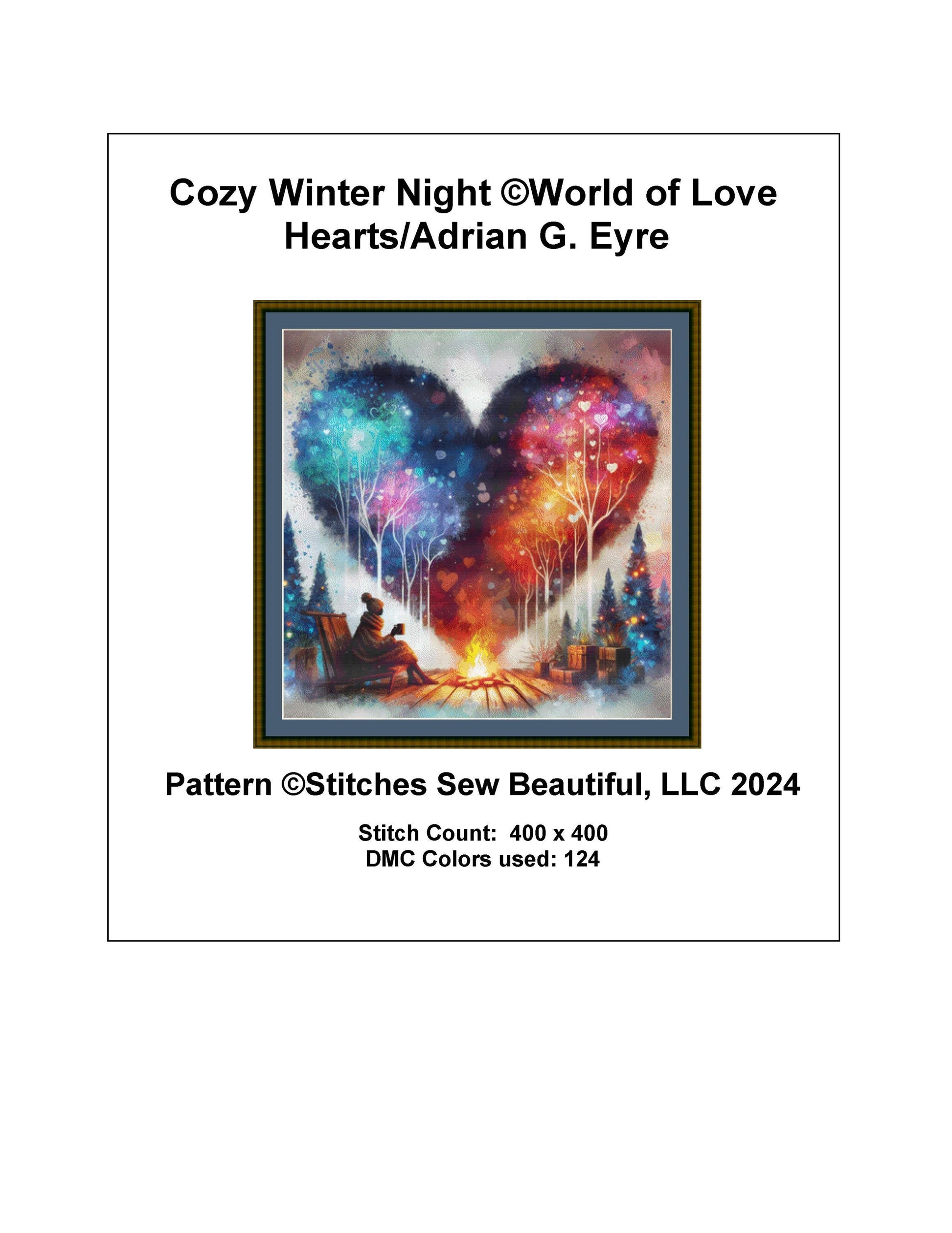 Cozy Winter Night counted cross stitch pattern by World of Love Hearts/Adrian G. Eyre