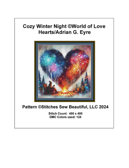 Cozy Winter Night counted cross stitch pattern by World of Love Hearts/Adrian G. Eyre