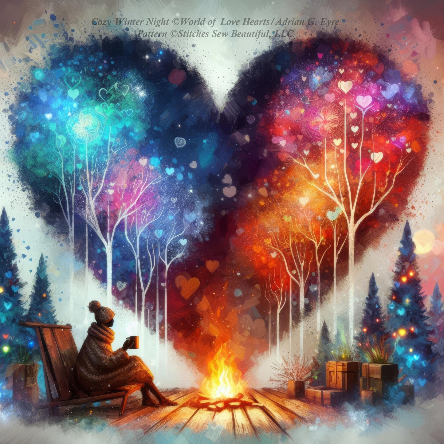 Cozy Winter Night counted cross stitch pattern by World of Love Hearts/Adrian G. Eyre