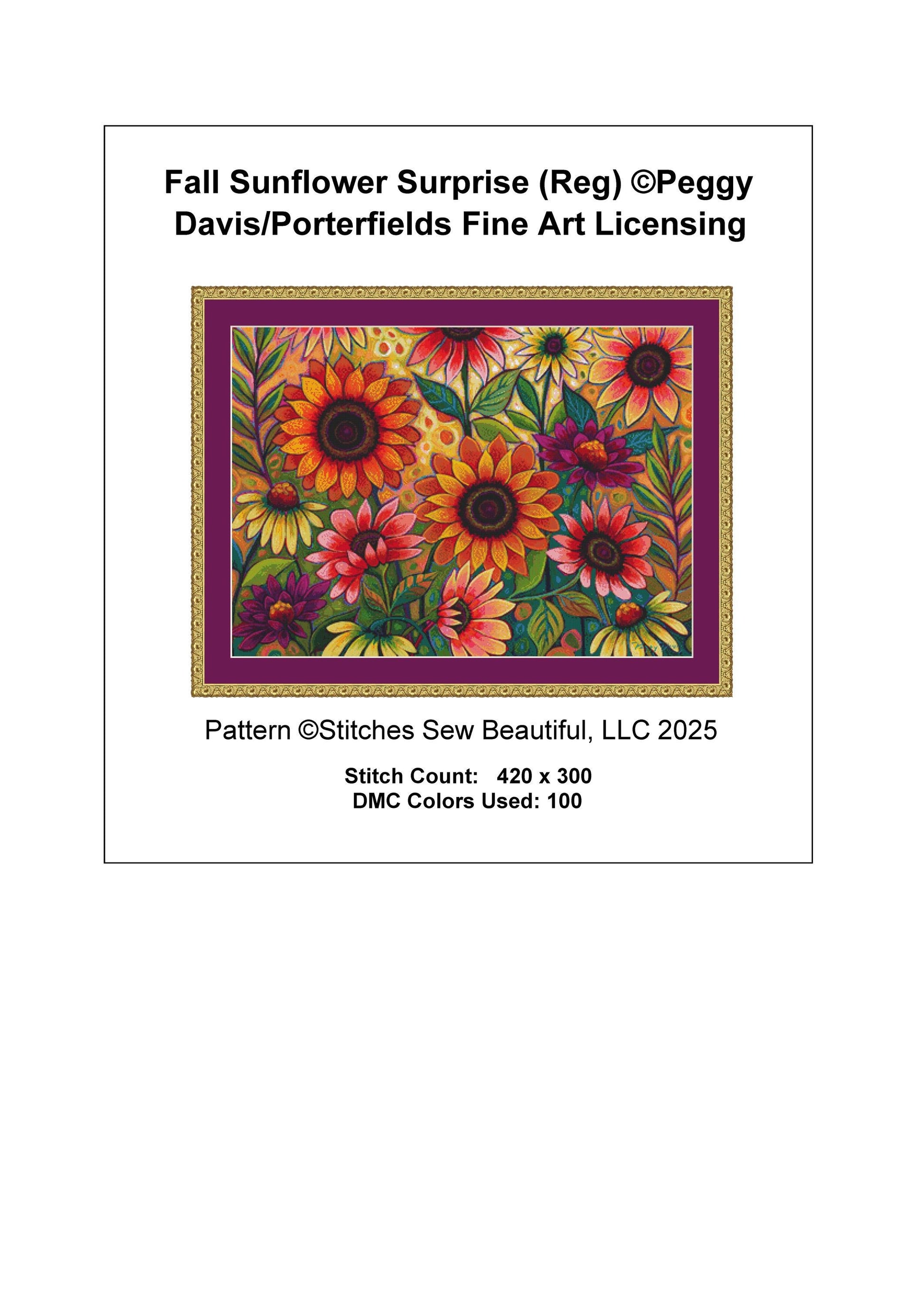 Fall Sunflower Surprise counted cross stitch pattern by Peggy Davis/Porterfields Fine Art Licensing