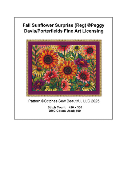 Fall Sunflower Surprise counted cross stitch pattern by Peggy Davis/Porterfields Fine Art Licensing