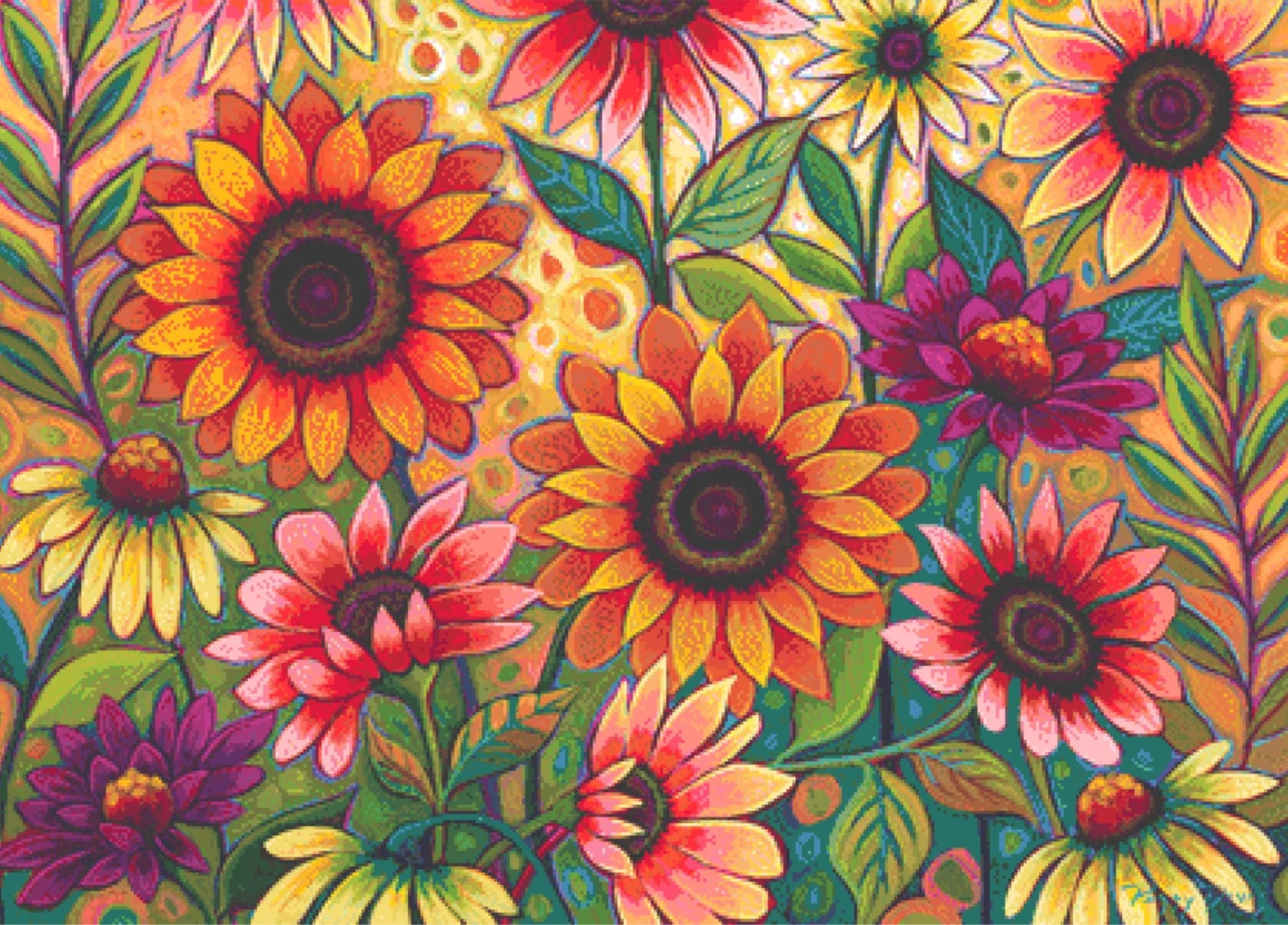 Fall Sunflower Surprise counted cross stitch pattern by Peggy Davis/Porterfields Fine Art Licensing