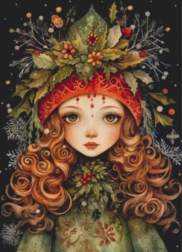 Yule Goddess No. 4 counted cross stitch pattern by DutchLadyMysticArt
