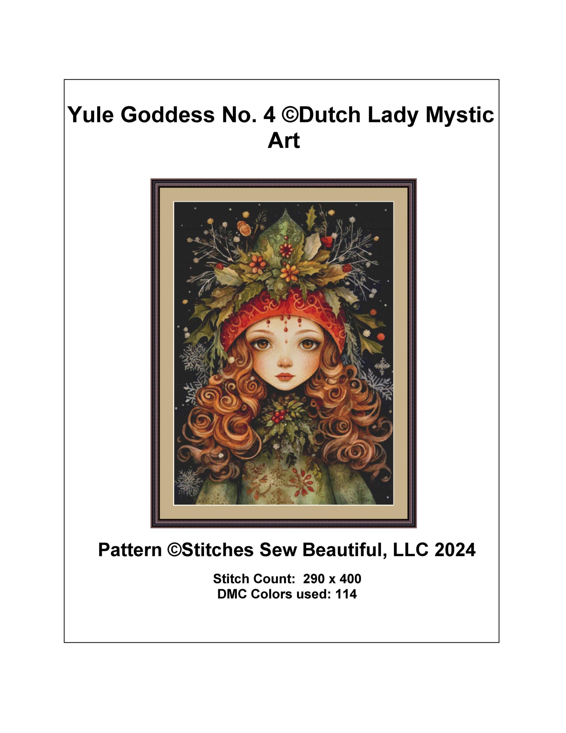 Yule Goddess No. 4 counted cross stitch pattern by DutchLadyMysticArt
